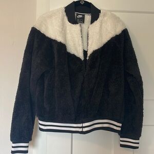 Black and white fuzzy Nike bomber jacket size Medium